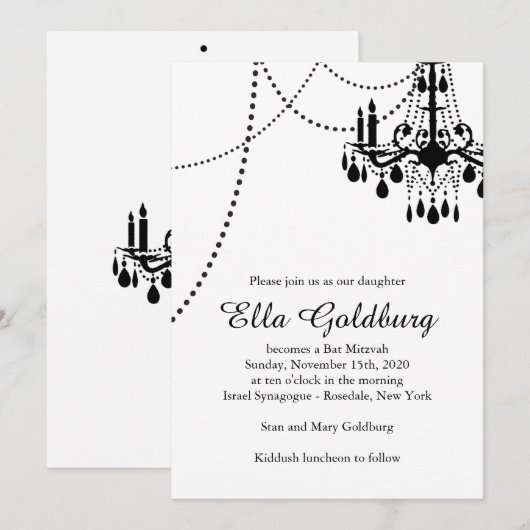 Kroonluchter Bat Mitzvah Uitnodiging (Voorkant / Achterkant)