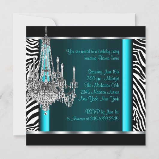 Kroonluchter Blauwgroen Blauw Zebra Verjaardagsfee Kaart (Achterkant)