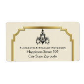 Kroonluchter en Art Deco grens beige bruiloft Etiket (Voorkant)