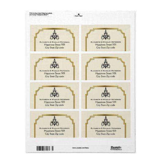 Kroonluchter en Art Deco grens beige bruiloft Etiket (Full Sheet)
