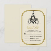 Kroonluchter en Art Deco grens beige bruiloft RSVP Kaartje (Voorkant / Achterkant)