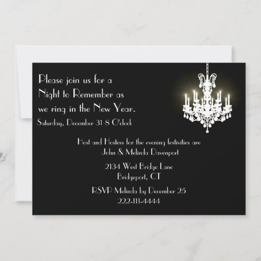 Kroonluchter en een Toast New Years Eve Party Kaart (Achterkant)