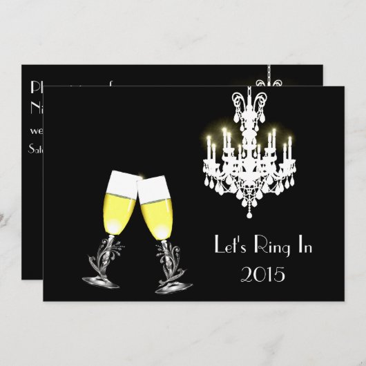 Kroonluchter en een Toast New Years Eve Party Kaart (Voorkant / Achterkant)