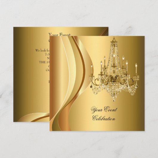 Kroonluchter Goud Elegant Feest Kaart (Voorkant / Achterkant)