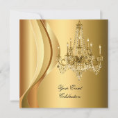 Kroonluchter Goud Elegant Feest Kaart (Voorkant)