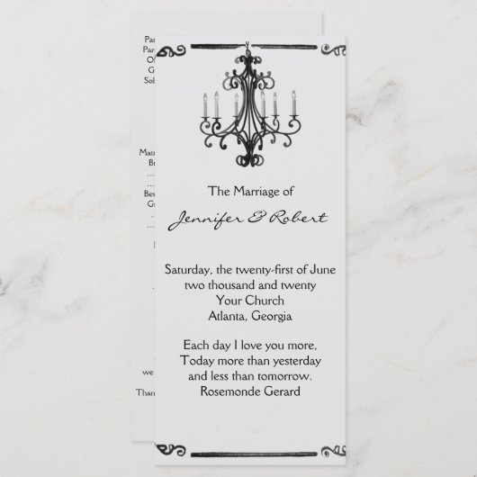  kroonluchter huwelijksprogramma programmakaart (Voorkant / Achterkant)