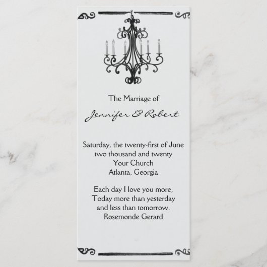  kroonluchter huwelijksprogramma programmakaart (Voorkant)