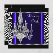 Kroonluchter Koningsblauwe Zebra Verjaardagsfeestj Kaart (Voorkant / Achterkant)