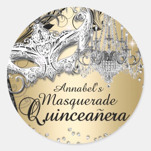 Kroonluchter Masquerade Gouden Quinceanera Sticker (Voorkant)