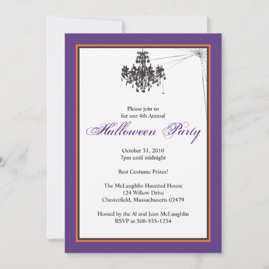 Kroonluchter met Cob Web Halloween Party Kaart (Voorkant)