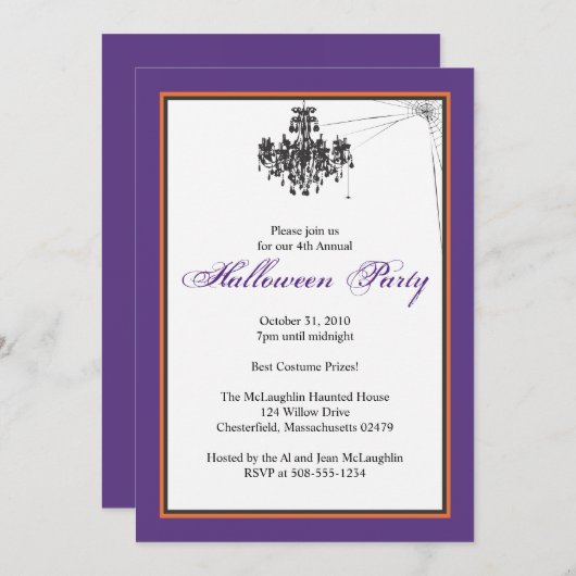 Kroonluchter met Cob Web Halloween Party Kaart (Voorkant / Achterkant)