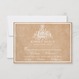 Kroonluchter op bruin papier RSVP kaartje
