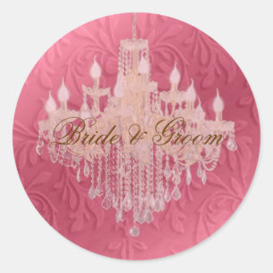 Kroonluchter op roze champagne / barok faux velvet ronde sticker