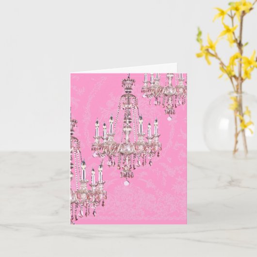 Kroonluchter ~ Roze Sparkling Franse stijl Kaart (Gele Bloem)