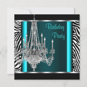 Kroonluchter Teal Blauwe Zebra Verjaardagsfeest Kaart