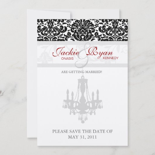 Kroonluchter Trouw Save the Date Kaart BW zilver (Achterkant)