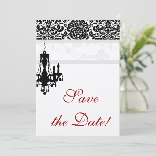 Kroonluchter Trouw Save the Date Kaart BW zilver (Staand voorkant)