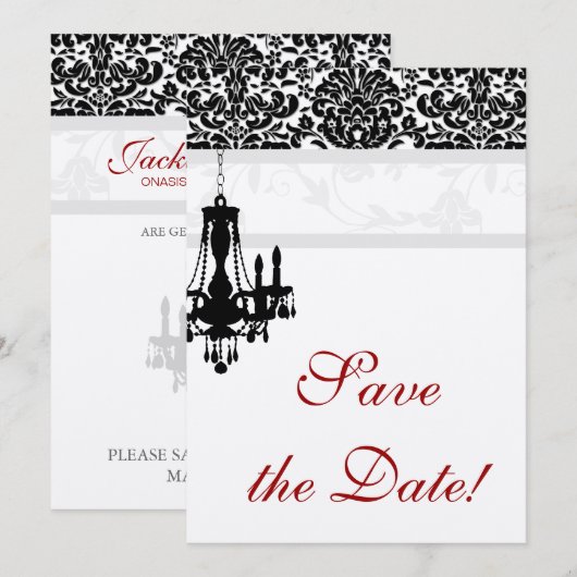 Kroonluchter Trouw Save the Date Kaart BW zilver (Voorkant / Achterkant)