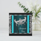Kroonluchter Turquoise Zebra Maskerade Feest Kaart (Staand voorkant)