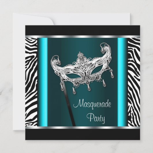 Kroonluchter Turquoise Zebra Maskerade Feest Kaart (Voorkant)