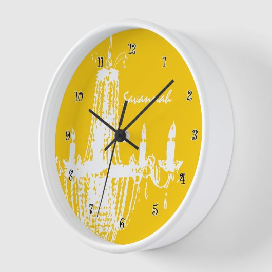 Kroonluchter wandklok gepersonaliseerd mosterdgeel (Hoek)
