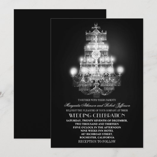 kroonluchter zwarte bruiloft uitnodigingen (Voorkant / Achterkant)
