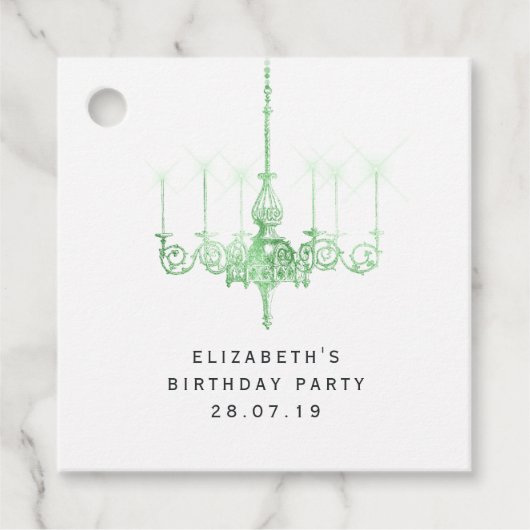  kroonluchters en Green Grunge Damask Bedankjes Labels (Voorkant)