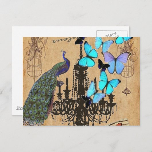 kroonlui moderne  pauw blauwe vlinder briefkaart (Voorkant / Achterkant)