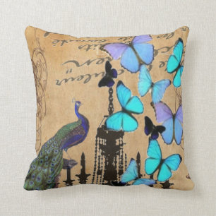 kroonlui moderne pauw blauwe vlinder kussen