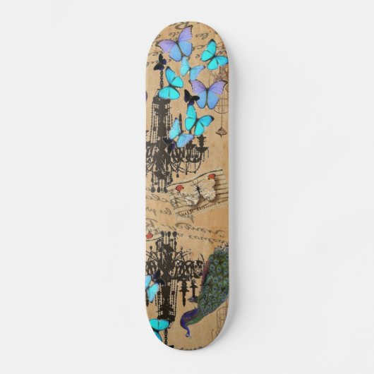 kroonlui moderne pauw blauwe vlinder skateboard (Voorkant)
