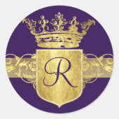 Kroonmonogram, Gouden Toon Ronde Sticker (Voorkant)