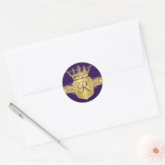 Kroonmonogram, Gouden Toon Ronde Sticker (Envelop)