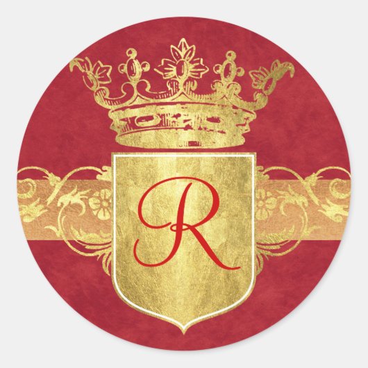 Kroonmonogram in Gouden Toon Ronde Sticker (Voorkant)