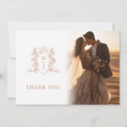 Kroonmonogram roos gouden bruiloft Foto's QR Code Bedankkaart (Voorkant)