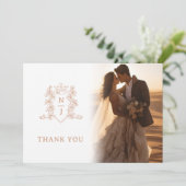 Kroonmonogram roos gouden bruiloft Foto's QR Code Bedankkaart (Staand voorkant)