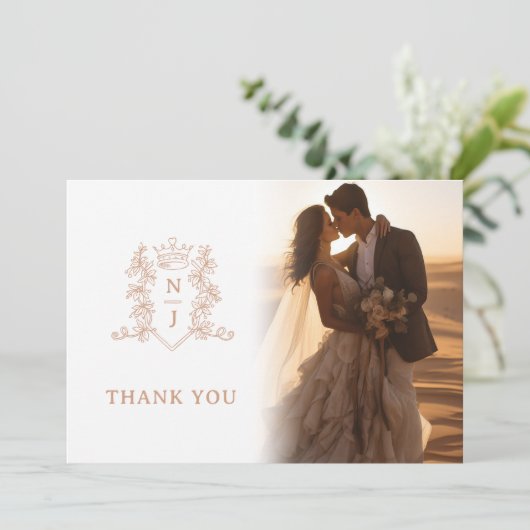 Kroonmonogram roos gouden bruiloft Foto's QR Code Bedankkaart (Staand voorkant)