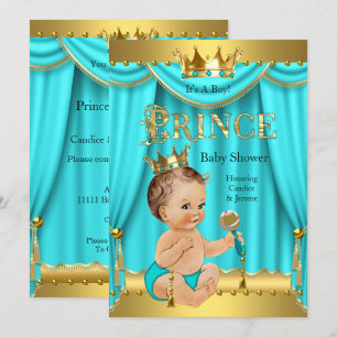 Kroonprins Baby Shower Goud Aqua Teal Bruin Kaart