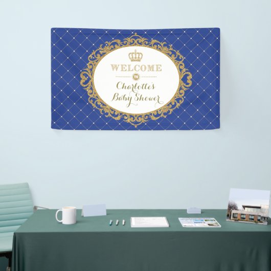 Kroonprins Royal Blue Gold Baby shower Welkom Spandoek (Beurs)