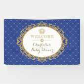 Kroonprins Royal Blue Gold Baby shower Welkom Spandoek (Horizontaal)