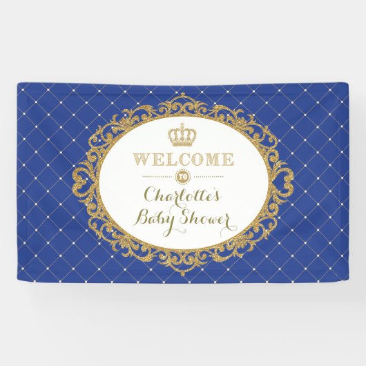 Kroonprins Royal Blue Gold Baby shower Welkom Spandoek (Horizontaal)
