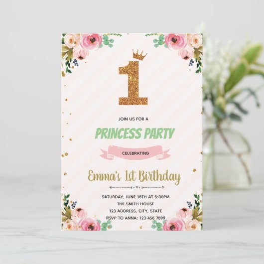 Kroonprinses 1e verjaardag uitnodiging (Staand voorkant)