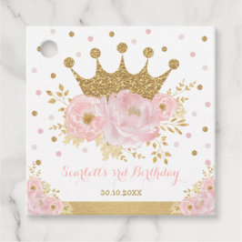 Kroonprinses Blush Bloemen Gouden Glitter Verjaard Bedankjes Labels