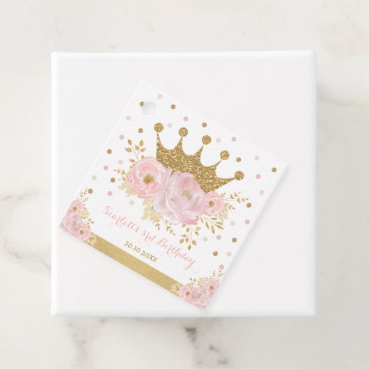 Kroonprinses Blush Bloemen Gouden Glitter Verjaard Bedankjes Labels (In situ)