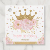Kroonprinses Blush Bloemen Gouden Glitter Verjaard Bedankjes Labels (Voorkant)