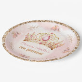 Kroonprinses Roze Bloemen Glitter Gouden Verjaarda Papieren Bordje (Gekanteld)