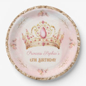 Kroonprinses Roze Bloemen Glitter Gouden Verjaarda Papieren Bordje (Voorkant)