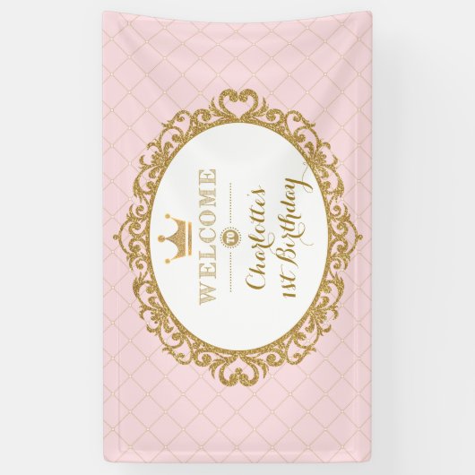 Kroonprinses verjaardagsfeest roze koninklijk welk spandoek (Verticaal)