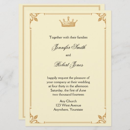 Kroonregentschap in Goud en Ivoor Bruiloft Kaart (Voorkant / Achterkant)