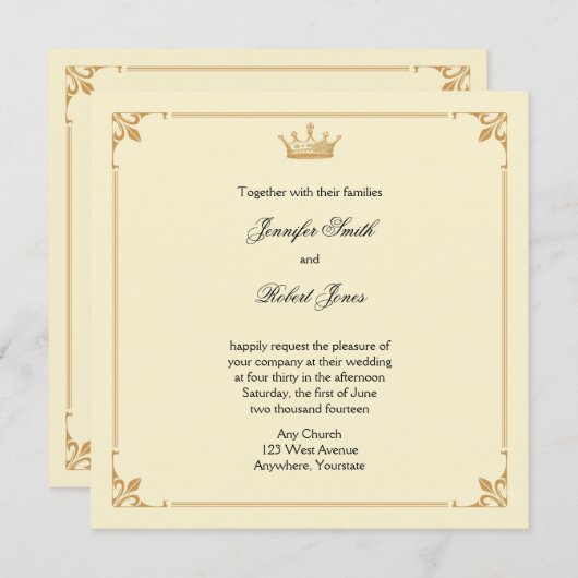 Kroonregentschap in goud en ivoor bruiloft uitnodi kaart (Voorkant / Achterkant)