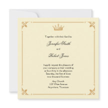 Kroonregentschap in goud en ivoor bruiloft uitnodi